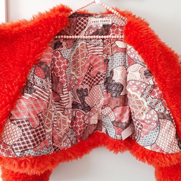 NWT Free People burnt orange red faux fur teddy jacket, XS - Picture 16 of 16